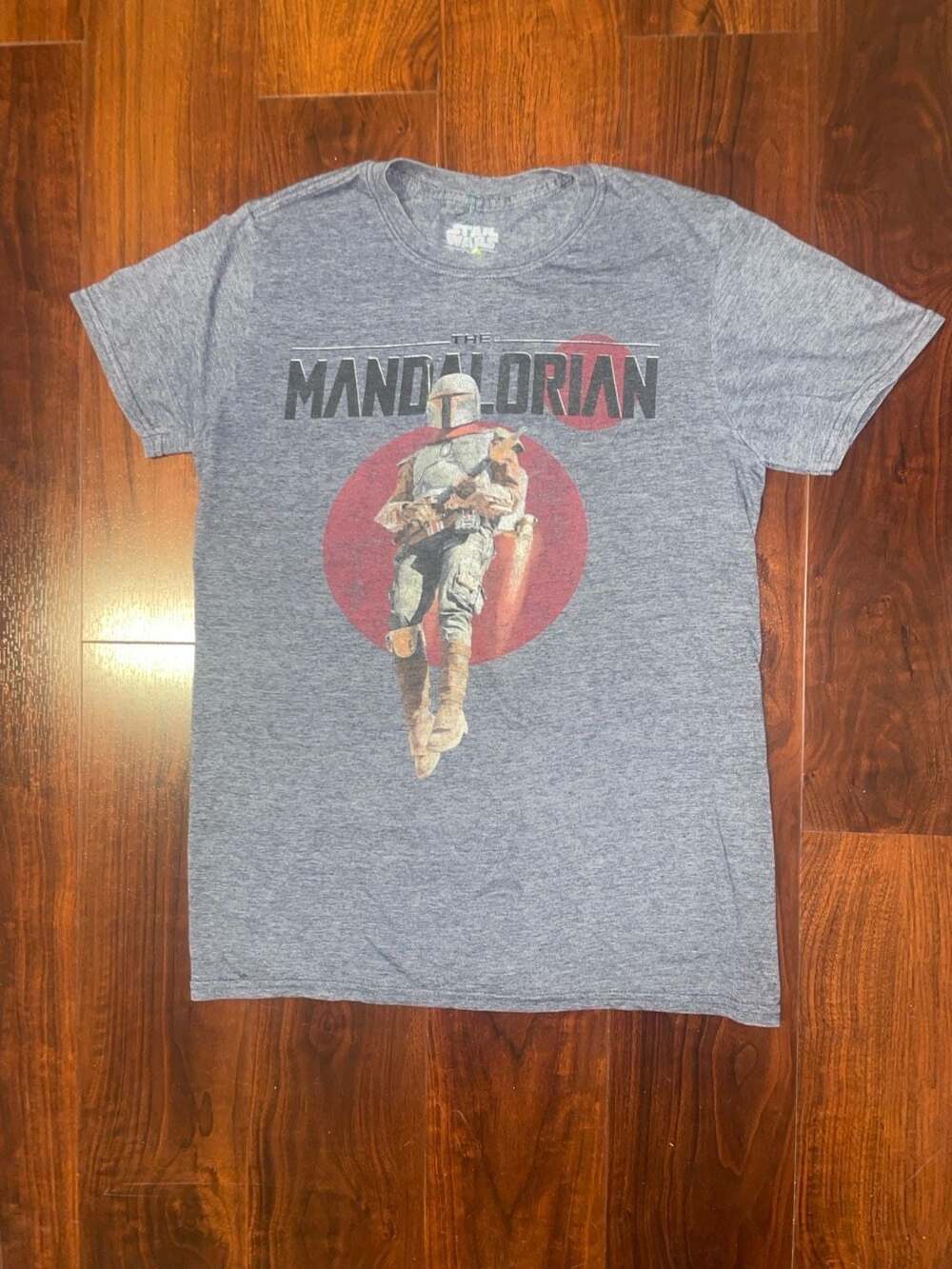 Star Wars The Mandalorian Graphic T-Shirt Grey Blue Heathered Small - Picture 2 of 14